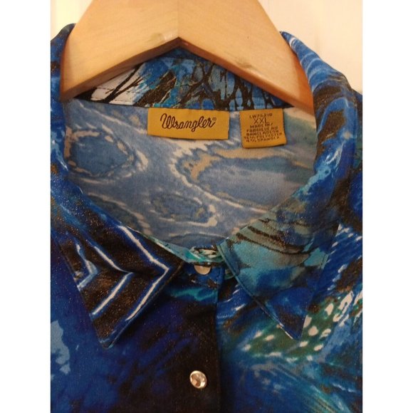 Women's Wrangler Western Multicolored Metallic Pearl Snap Stretchy Blouse XXL - Picture 4 of 7